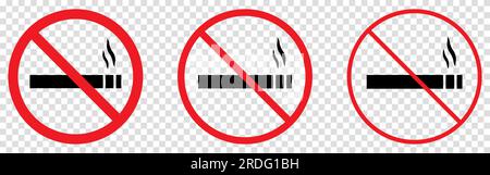 No smoking icon set. Stop smoking symbol. Vector illustration isolated on transparent background Stock Vector