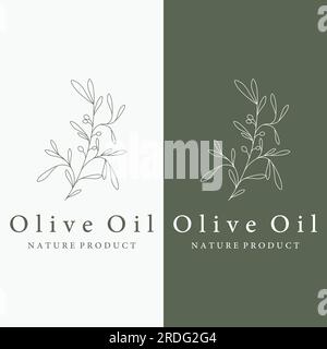Hand drawn Botanical logo,leaf and natural olive fruit .Herbal, olive oil,cosmetic or beauty. Stock Vector