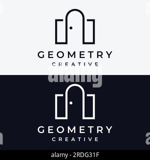 Simple open door abstract logo design, interior with geometric shapes or monogram.For building construction, business.property and company. Stock Vector