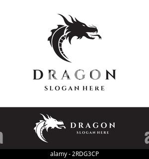 Logo fire dragon head and wings isolated background. Stock Vector