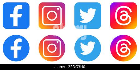 Social media apps icon set. Facebook, Instagram, Twitter, Threads. Design can use for web and mobile app. Vector illustration Stock Vector