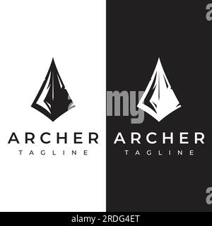 Creative design of silhouette archer logo. Vintage hipster arrowhead, arrow and bow. Arrow for hunting. Stock Vector