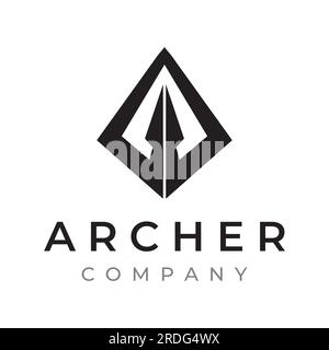Creative design of silhouette archer logo. Vintage hipster arrowhead, arrow and bow. Arrow for hunting. Stock Vector