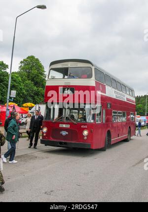 DOUBLE-DECKER BUS Leyland Atlantean 50 1967 which was used in Stockholm´s traffic until 9174 and since then has been in Malmköping and its Tramway museum,and is used at several different events Stock Photo