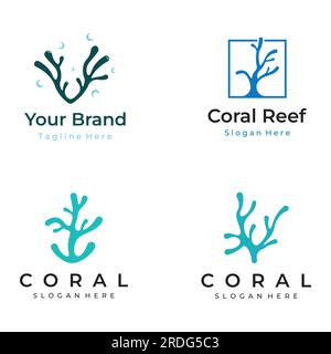 Beautiful colorful underwater natural coral reef logo design. Coral reef for fish habitat. Stock Vector