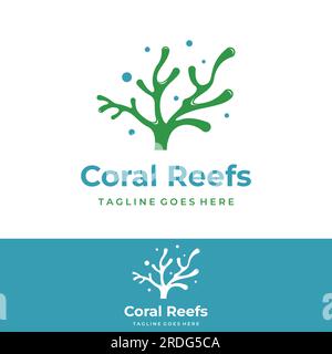 Beautiful colorful underwater natural coral reef logo design. Coral reef for fish habitat. Stock Vector