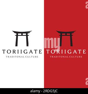 Japanese ancient tori gate logo design. Japanese heritage, culture and history tori gate. Logo for business. Stock Vector