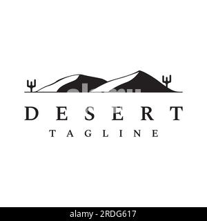 Abstract logo design of hot desert and dunes with cactus showing sand dunes isolated on background. Stock Vector