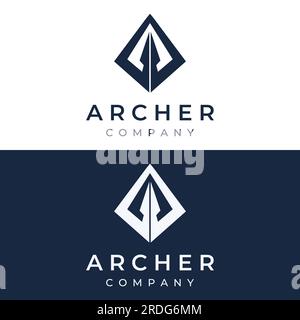 Creative design of silhouette archer logo. Vintage hipster arrowhead, arrow and bow. Arrow for hunting. Stock Vector