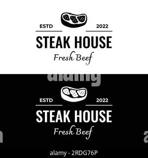 Steak house or fresh meat vintage logo.Premium quality grilled meat.Typography Badge for retro restaurant, bar and cafe. Stock Vector