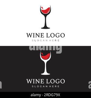 Wine logo design with wine glasses and bottles.Logos for nightclubs, bars and wine shops. Stock Vector