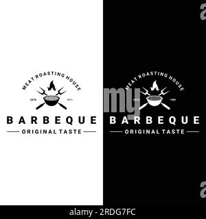 Grilled barbecue typography logo with crossed fire and spatula. Logo for restaurants, cafes and bars. Stock Vector