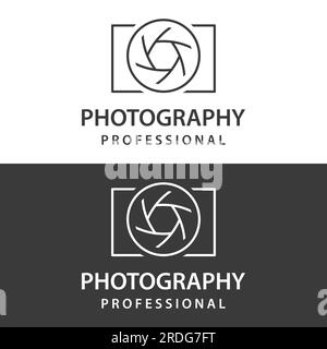 Photography camera logo, lens camera shutter, digital, line, professional, elegant and modern. The logo can be used for studios, photography and other Stock Vector