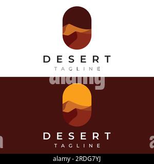 Abstract logo design of hot desert and dunes with cactus showing sand dunes isolated on background. Stock Vector