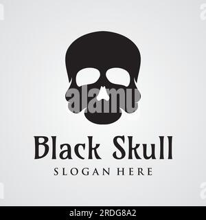 Fire skull head logo with horns, warrior, dark,strong, tattoo,vintage logo. Stock Vector