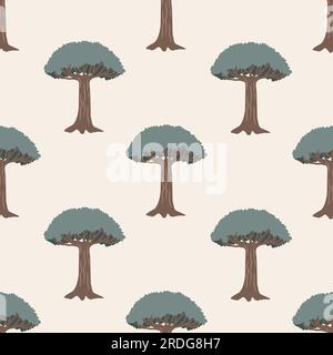 Dragon blood tree seamless pattern. Socotra island landscape background, vector illustration. Stock Vector