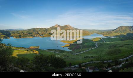 Aerial view of Reservoir Lake with Lagarin and Las Grajas Mountains ...