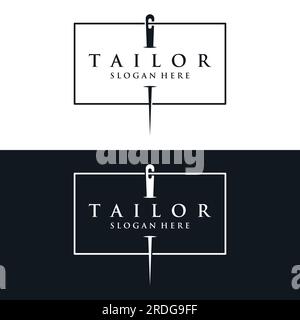 Tailor silhouette logo with needle, thread, benik and sewing machine ...