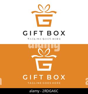 Gift box logo or gift with ribbon sign, letter G and gifts. Logo for surprise, valentine, birthday, gift shop, party and business. Stock Vector