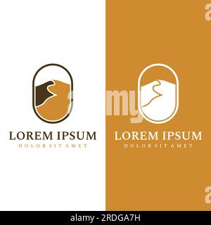 Abstract logo design of hot desert and dunes with cactus showing sand dunes isolated on background. Stock Vector
