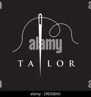 Tailor silhouette logo with needle, thread, benik and sewing machine markings. Logo design for tailors, fashion, boutiques and other clothing companie Stock Vector