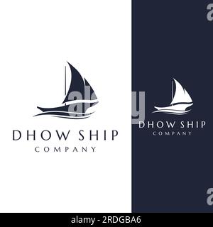 Simple black dhow ship logo design in classic style. Stock Vector