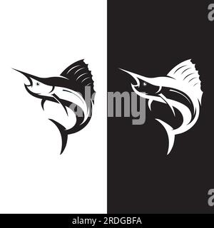 Abstract logo of creative swordfish or marlin fish silhouette.marlin jumping on water. Stock Vector