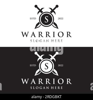 Sword, shield ,excalibur vintage silhouette logo design. Stock Vector