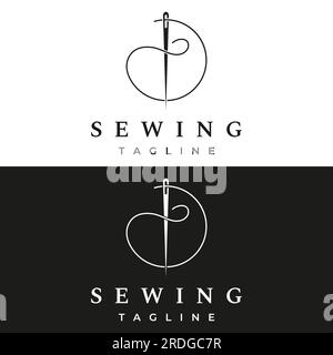 Tailor silhouette logo with needle, thread, benik and sewing machine markings. Logo design for tailors, fashion, boutiques and other clothing companie Stock Vector