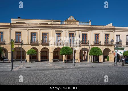 Plaza de Espana and Parador de Ronda Hotel - Ronda, Andalusia, Spain Stock Photo