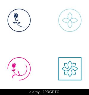 Logos of flowers, roses, lotus flowers, and other types of flowers. By using the concept of vector design. Stock Vector