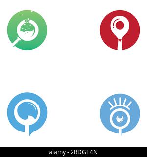Logo search or find, logo search by combination, lab, moon, location, check, waves, and sun. Logo with simple editing. Stock Vector
