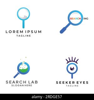 Logo search or find, logo search by combination, lab, moon, location, check, waves, and sun. Logo with simple editing. Stock Vector