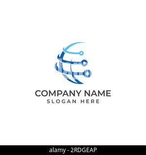 Logo of modern digital tech world, global or tech planet, and digital tech protection. Logo with vector concept. Stock Vector