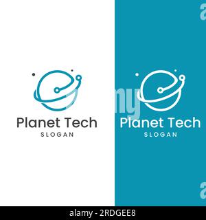 Logo of modern digital tech world, global or tech planet, and digital tech protection. Logo with vector concept. Stock Vector
