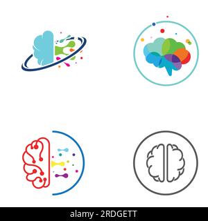 Brain logo. Brain logo with combination of technology and brain part nerve cells, with vector design concept. Stock Vector
