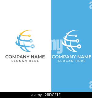 Logo of modern digital tech world, global or tech planet, and digital tech protection. Logo with vector concept. Stock Vector