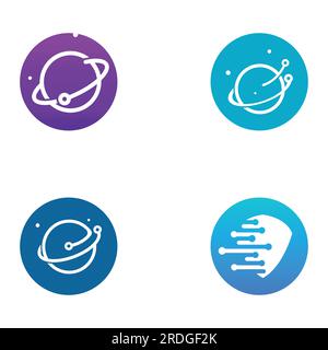 Logo of modern digital tech world, global or tech planet, and digital tech protection. Logo with vector concept. Stock Vector