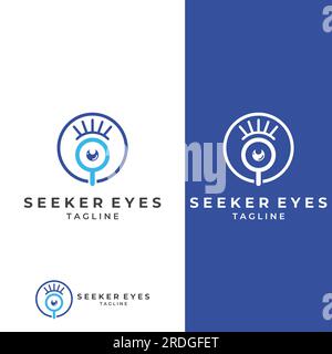 Logo search or find, logo search by combination, lab, moon, location, check, waves, and sun. Logo with simple editing. Stock Vector