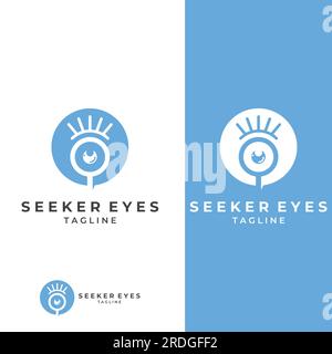 Logo search or find, logo search by combination, lab, moon, location, check, waves, and sun. Logo with simple editing. Stock Vector