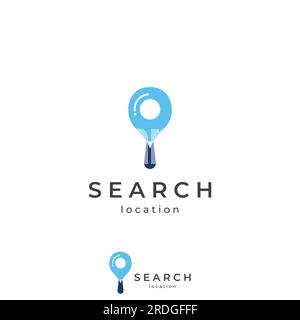Logo search or find, logo search by combination, lab, moon, location, check, waves, and sun. Logo with simple editing. Stock Vector