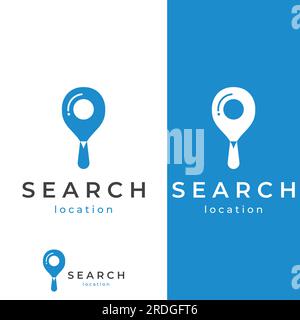 Logo search or find, logo search by combination, lab, moon, location, check, waves, and sun. Logo with simple editing. Stock Vector