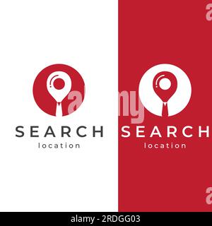 Logo search or find, logo search by combination, lab, moon, location, check, waves, and sun. Logo with simple editing. Stock Vector