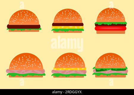 Burger set. Burger vector. Fast food set: cheeseburger, hamburger Stock Vector