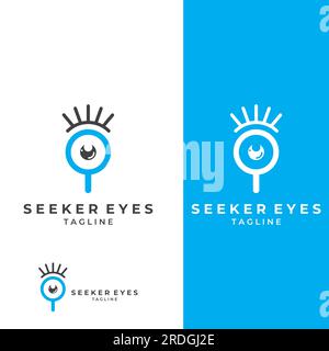 Logo search or find, logo search by combination, lab, moon, location, check, waves, and sun. Logo with simple editing. Stock Vector