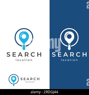 Logo search or find, logo search by combination, lab, moon, location, check, waves, and sun. Logo with simple editing. Stock Vector
