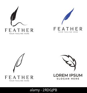 Feather logo, feather pen logo and law firm feather logo vector design. Stock Vector