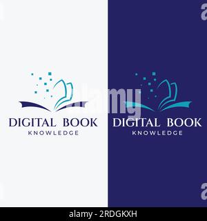 Educational digital book and online knowledge learning book logo and symbol vector icon. Stock Vector