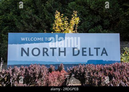 Welcome to North Delta sign in Delta, British Columbia, Canada Stock Photo