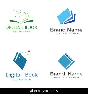Educational digital book and online knowledge learning book logo and symbol vector icon. Stock Vector